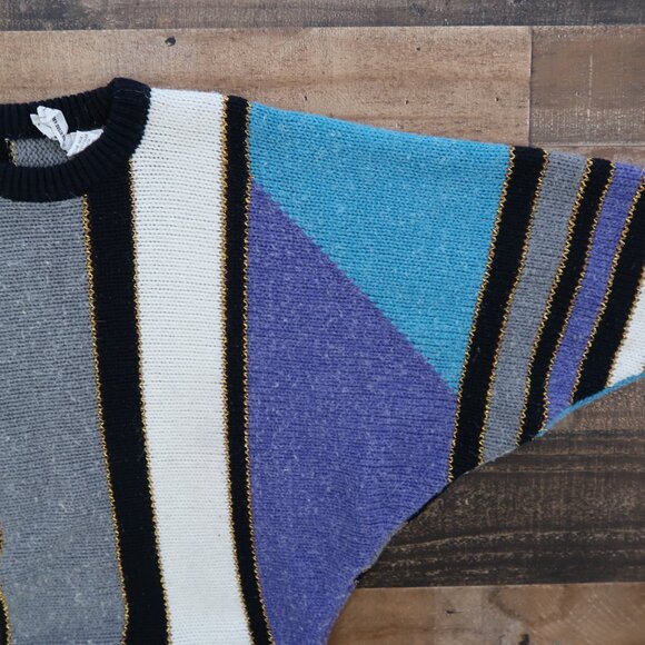 Jason Maxwell Vintage Womans Small Dolman Sleeve Metallic Stripe Sweater Retro - Picture 2 of 5